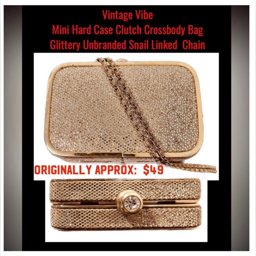 VTG Hard Case Mini Clutch Crossbody Glitter Snail Link Chain Good Cond - Picture 3 of 4